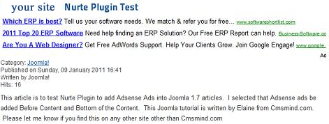 plugin_test How to add adsense to joomla 1.7 articles with nurte google adsense