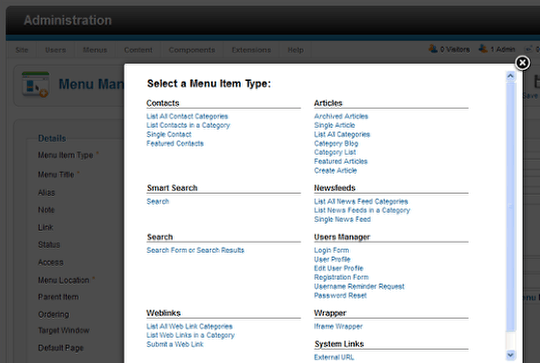 tutuploadstutuploadstutuploads9. select a menu item type in pop up modal box when creat